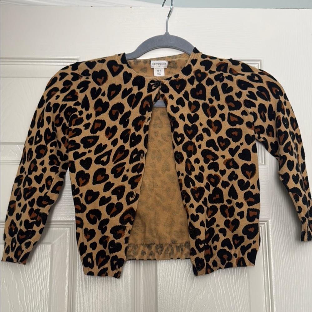 Crewcuts Leopard Heart Pattern Cardigan